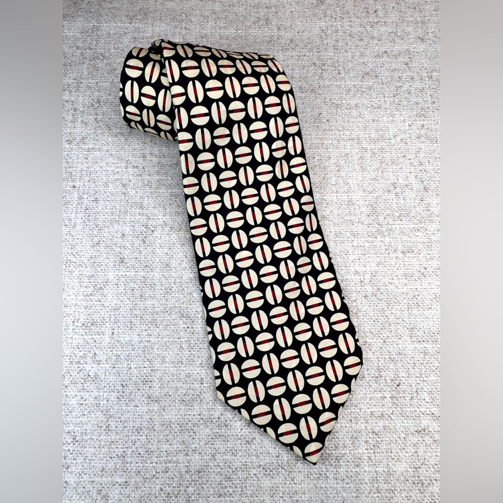 Polo Ralph Lauren silk necktie USA navy blue cream red geometric Preppy classic